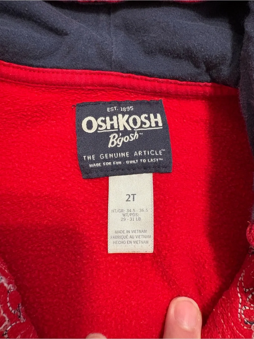 OshKosh B'gosh Red Zip Hoodie with Navy Logo